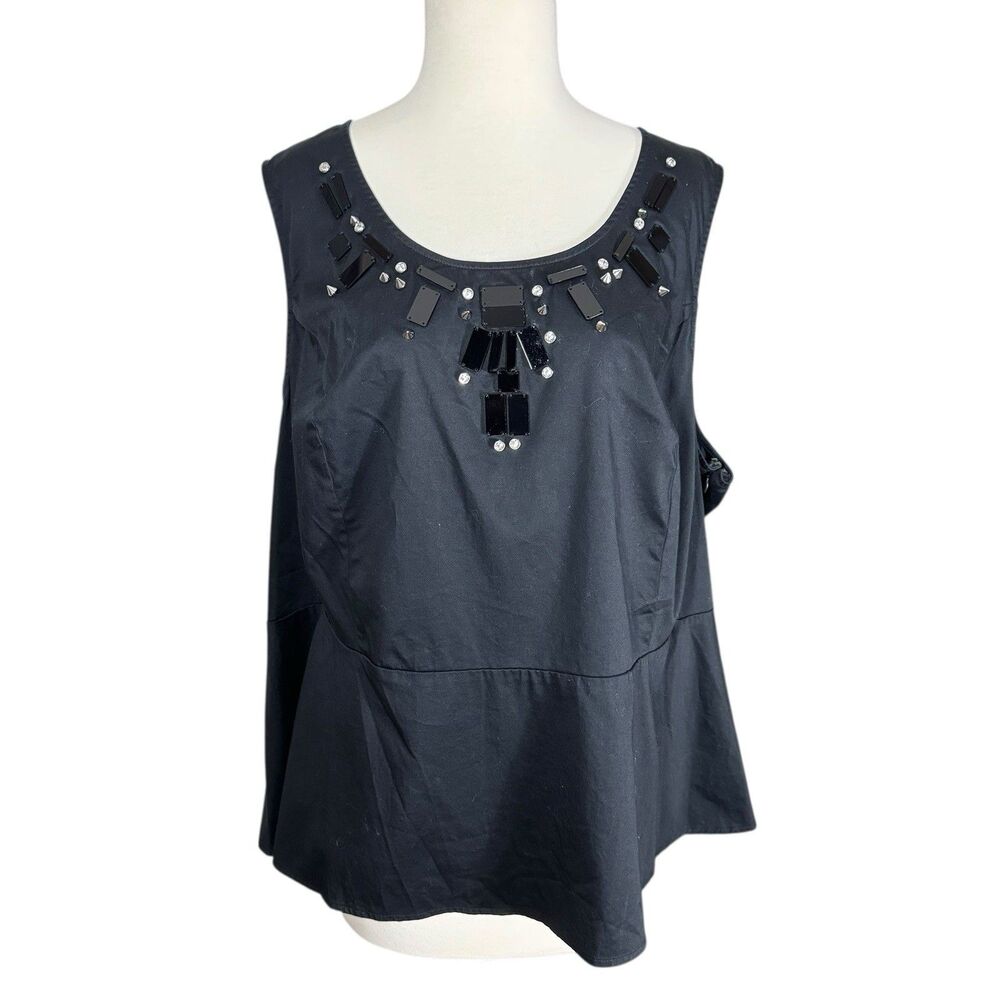 Lane Bryant Black Studded Embellished Blouse Sleeveless Sz 28